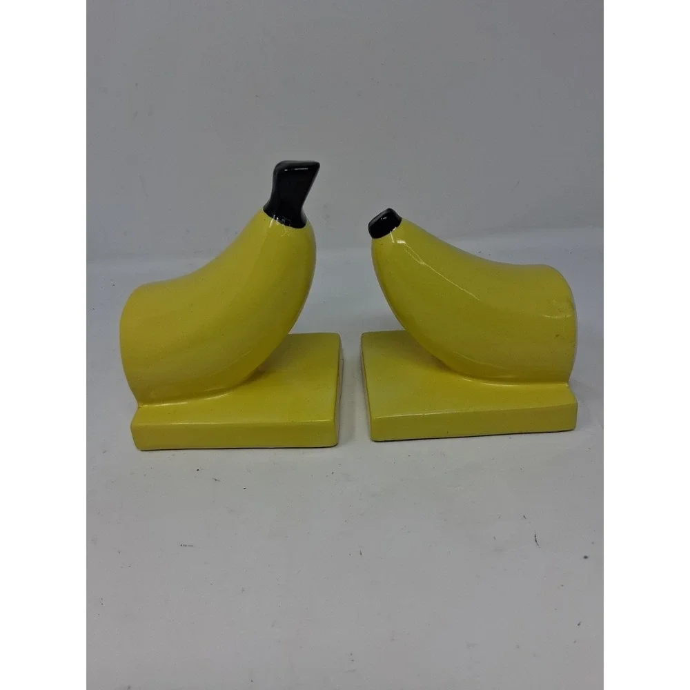 Vintage Ceramic Yellow Banana Bookends Pop Art Warhol Style Home Office Decor